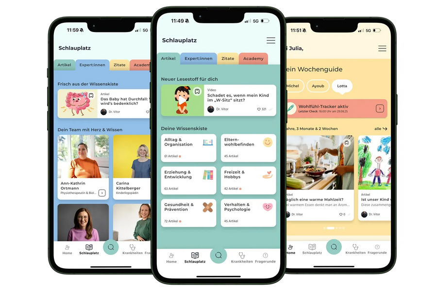 Die KidsDoc App im Überblick auf drei Smartphones