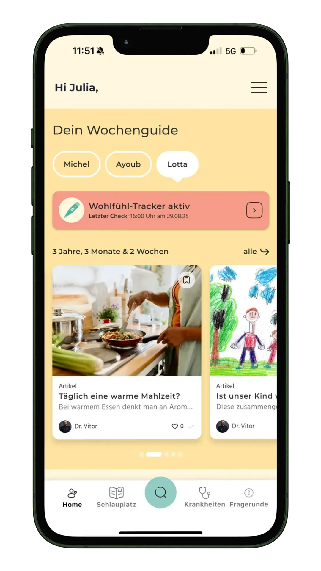 Wohlfühl-Tracker und Wochenguide in der KidsDoc App