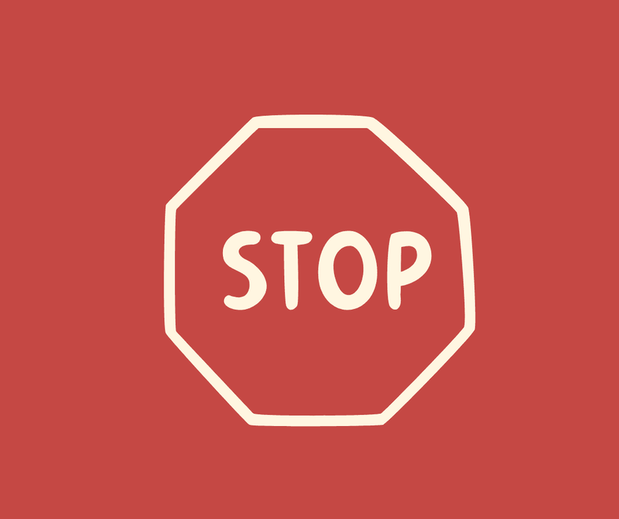Grafik: Weißes Stoppschild mit der Aufschrift STOP auf rotem Hintergrund