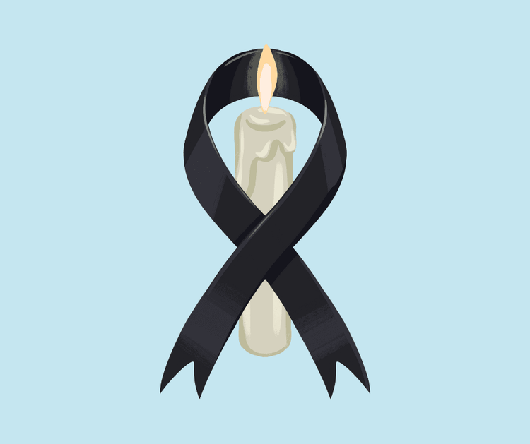 Illustration: Schwarze Trauerschleife vor einer brennenden Kerze